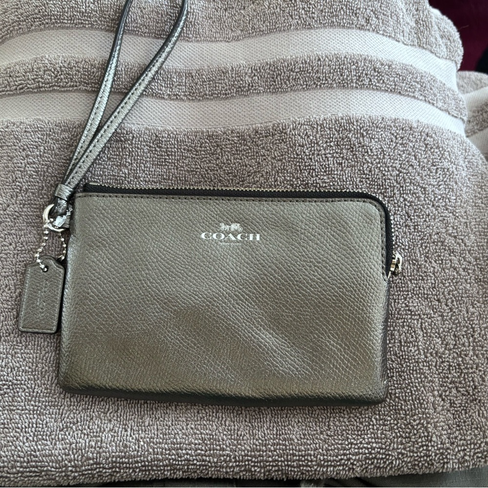Coach gunmetal corner zip wristlet